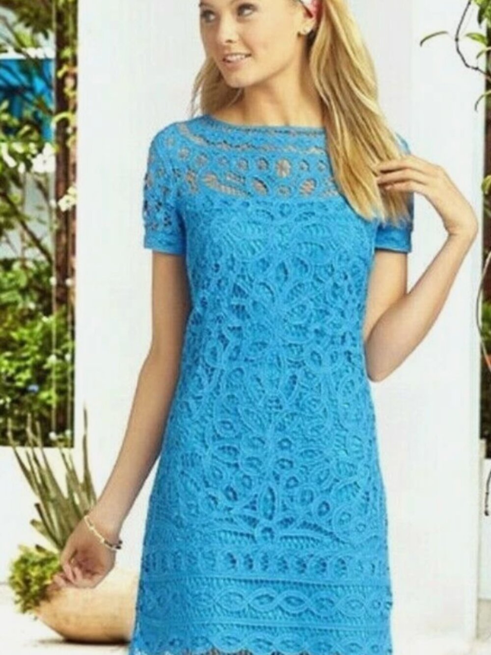 Like New!! Lilly Pulitzer Bright Turquoise Crochet Lace Mini Dress Size S